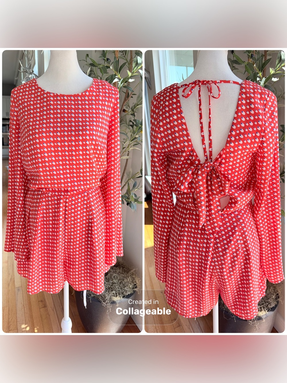 Altar'd State Red Printed Tie Back Romper